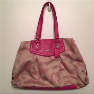 Coach Ashley Dotted OP Art Purse - Tan & Pink